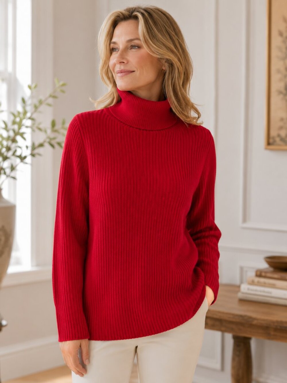 Talbots Sweater Womens XL Red Ribbed Turtleneck Pullover Long Sleeve Preppy